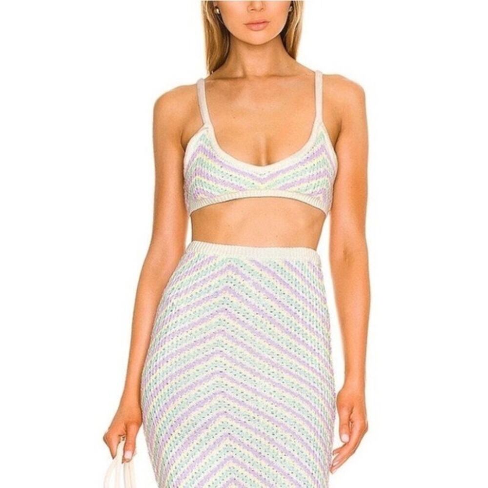 For‎ Love & Lemons - NWT- Bette Midi Skirt Lavender Pastel Crochet Knit M $144